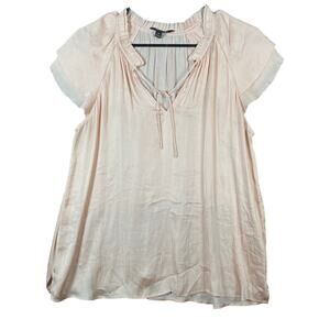Banana Republic Womens Blouse Peach Shiny V Neck Cap Sleeve Polyester M